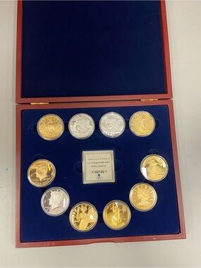 2014 US Coinage High Relief 10pc Proof Set Gold/Silver  plated COA #00748